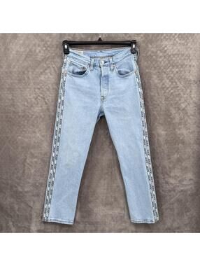 Levi's Premium 501 Jeans Womens 26 Light Wash Button Fly Side Logo Tape Denim